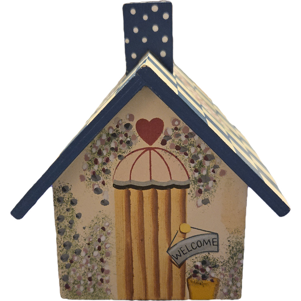 Vintage Folk Art Hand Painted Wood Tea House Trinket Box